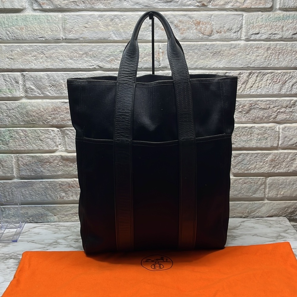Hermès Acapulco Cabas MM Leather Strap Tote Bag Black in EUC